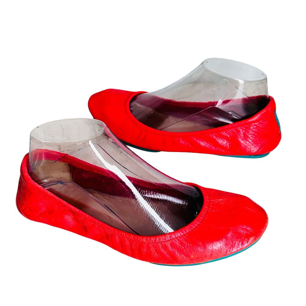 Tieks By Gavrieli Ballet Flat Limited Edition Poppy Coral Leather Size 7